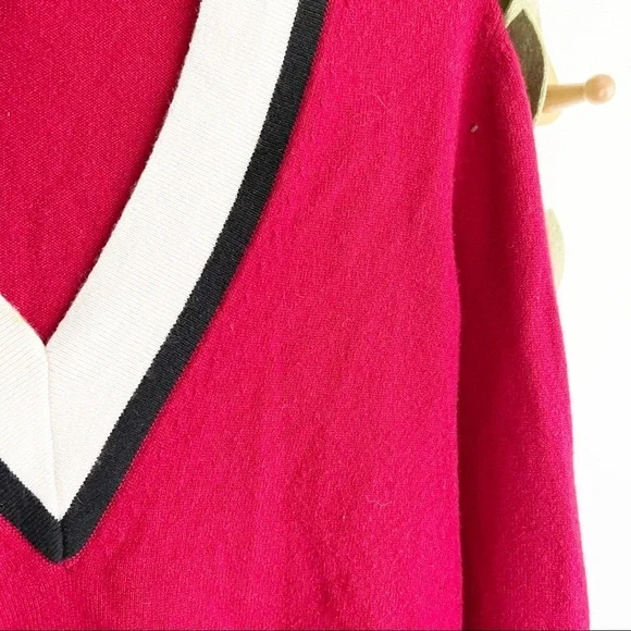 Veronica Beard Barrett Red Varsity Cashmere Sweater